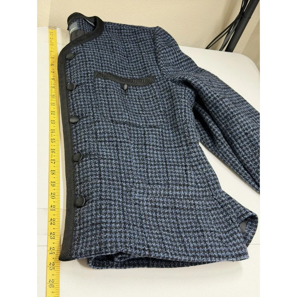 Vintage Lizwear Liz Claiborne Blazer Womens 12 Blue Black‎ Wool Tweed Academia